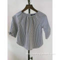 cotton yarn dyed striped tie sleeve girls blouse